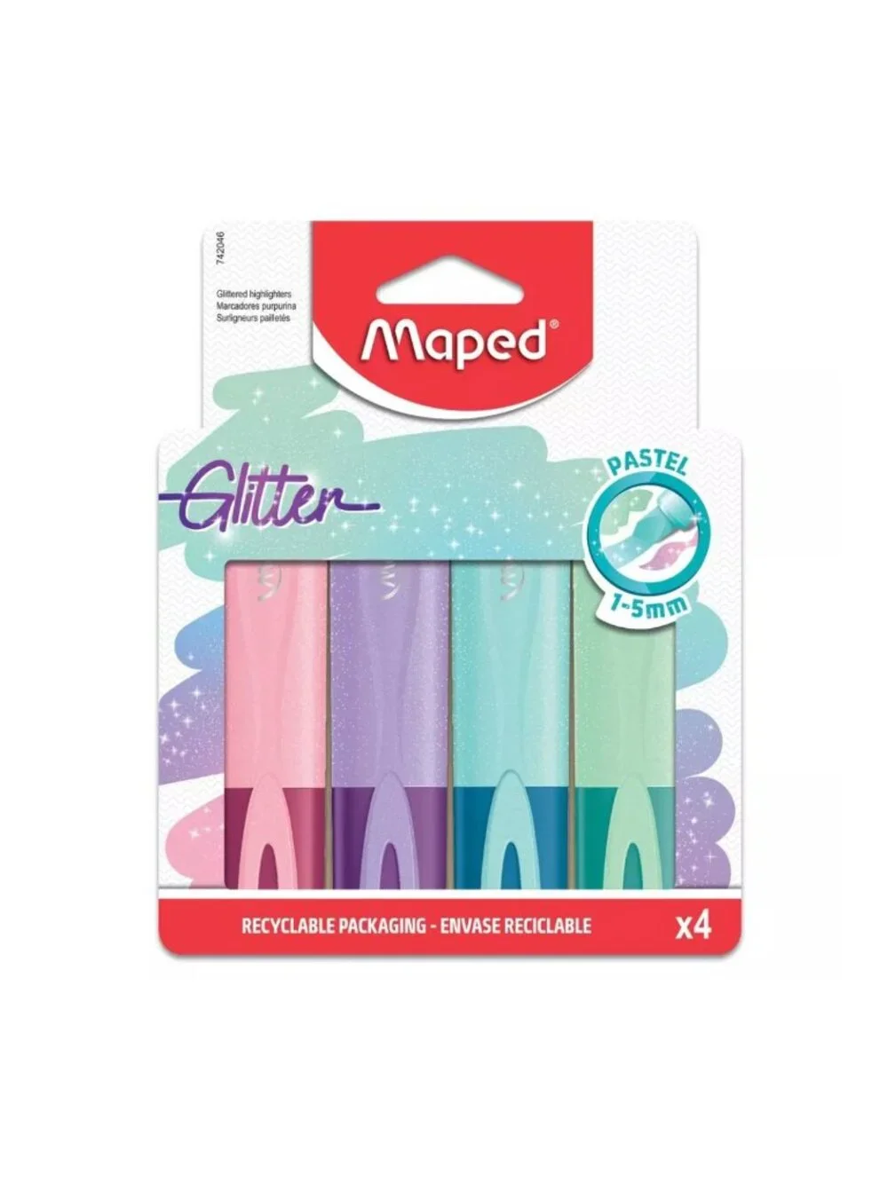 Set of 2 - Maped Glitter Pastel Highlighters - Pack Of 4 With Recyclable Packagi
